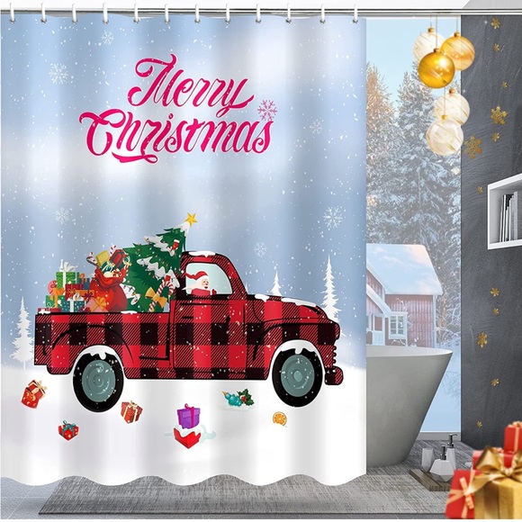 Christmas Shower Curtain, Waterproof Fabric for Home Decorations Gifts - Picture 1 of 4